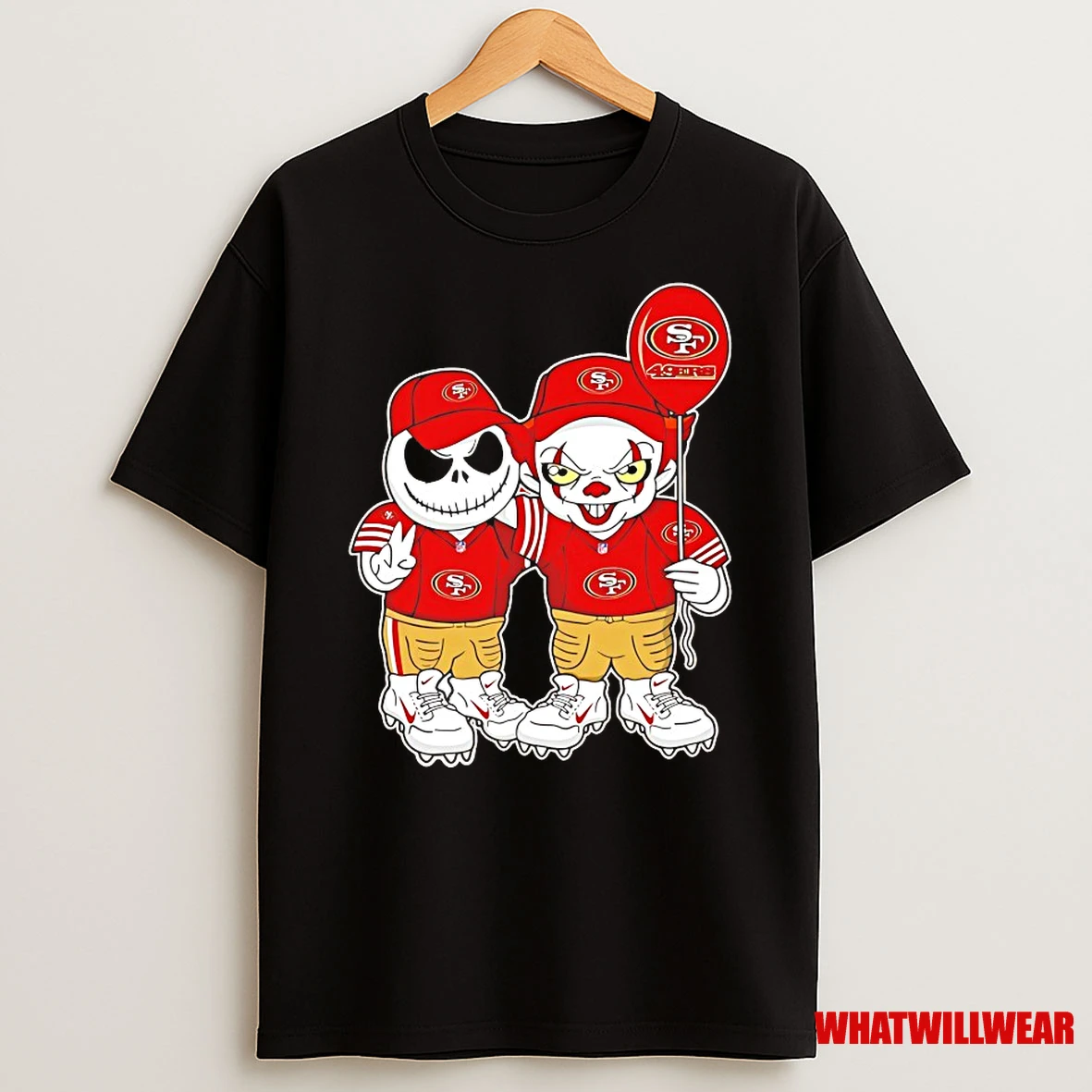 Jack Skellington And Pennywise San Francisco 49ers Friends Halloween Horror Characters Shirts