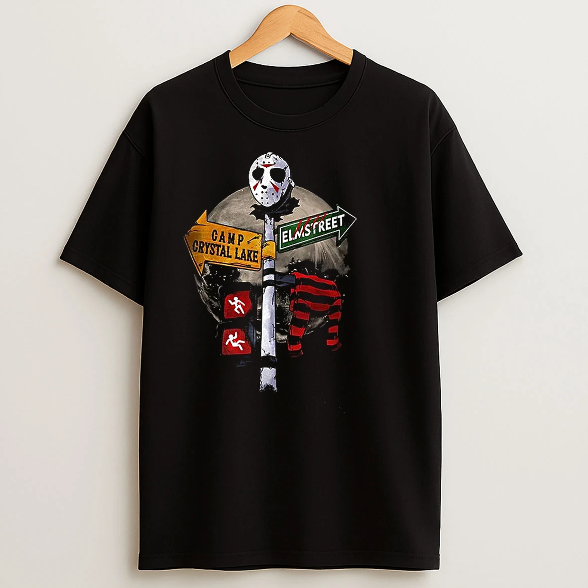 Jason Voorhees Freddy Krueger Curse Traffic Sign Indicator Land Camp Crystal Lake Elmstreet T Shirts
