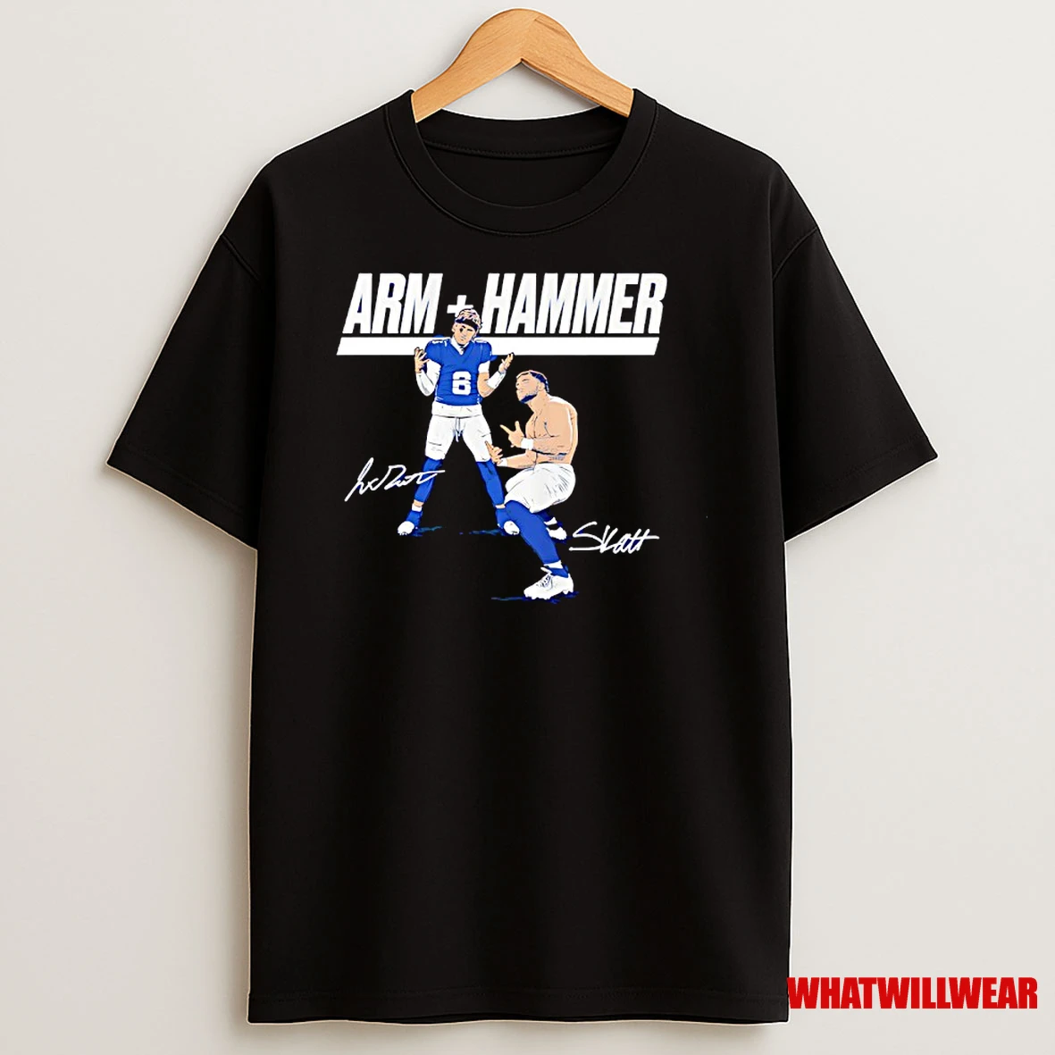 Jaxson Dart And Cam Skattebo Arm Plus Hammer Nfl Signature Shirts