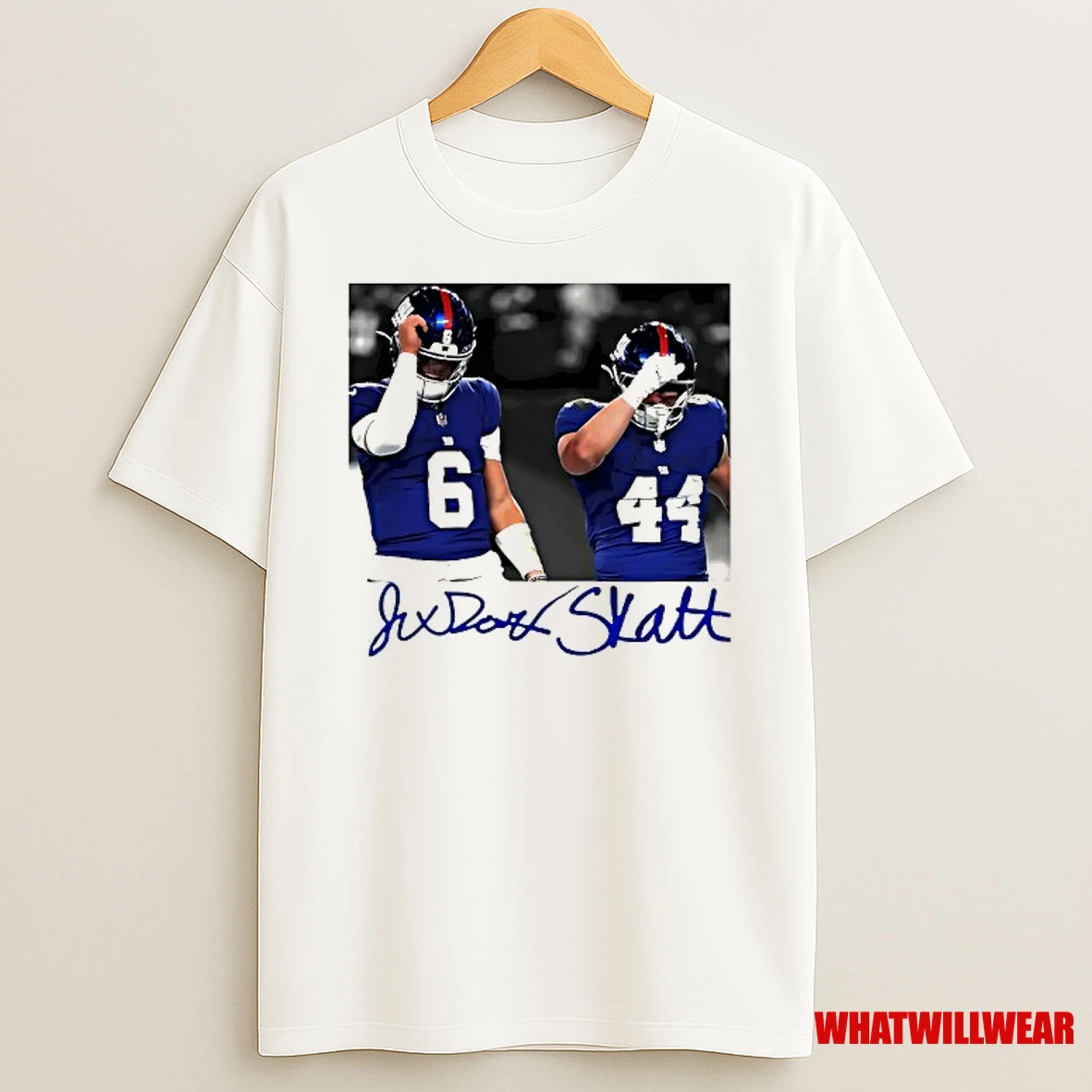 Jaxson Dart And Cam Skattebo New York Giants Football Signature Photo Shirts