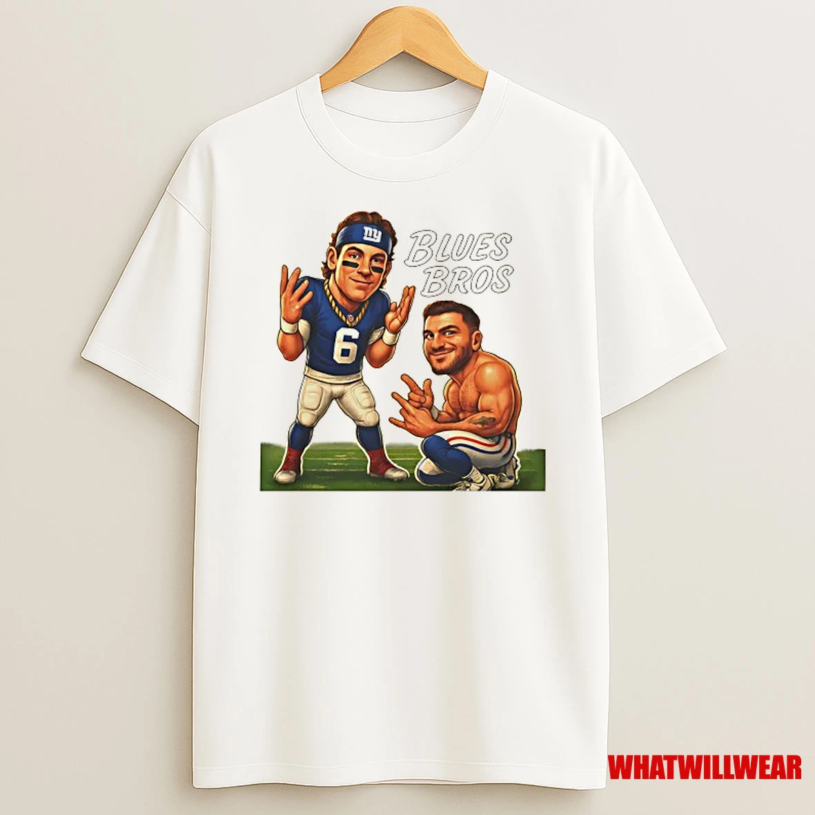 Jaxson Dart And Cam Skattebo Blues Bros New York Giants Football Shirts
