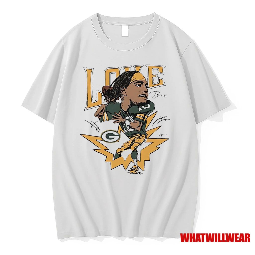 Jordan Love Pitching Caricature Packers Shirts