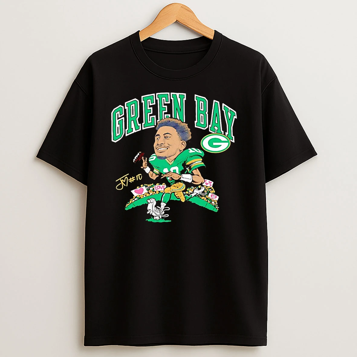 Jordan Love Running Caricature Packers T Shirts