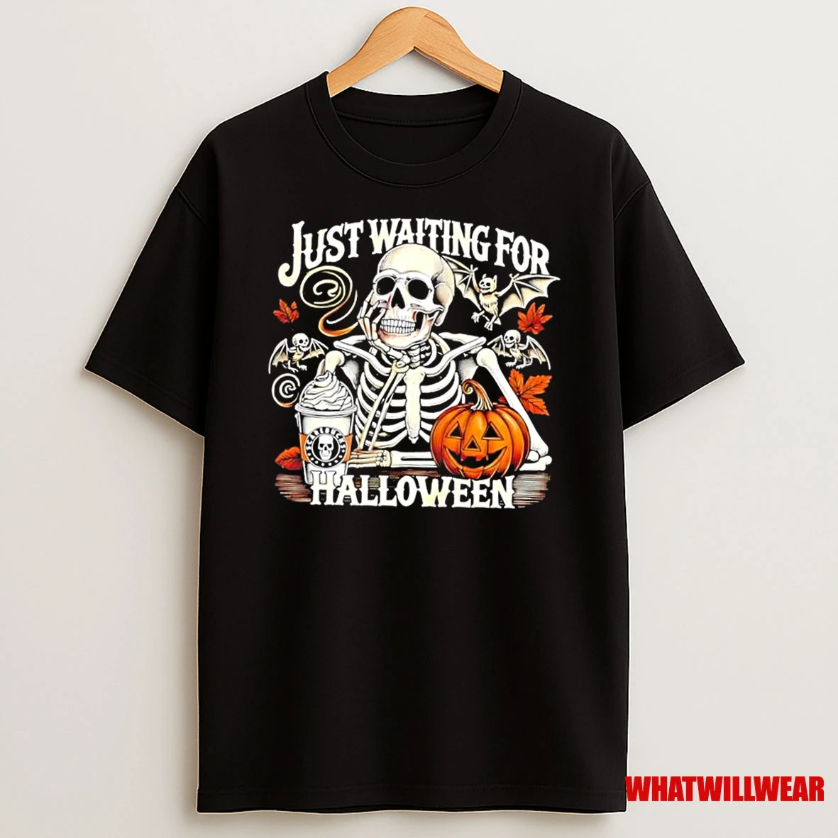Just Waiting For Halloween Skeleton Coffee Jack Or Lantern Shirts