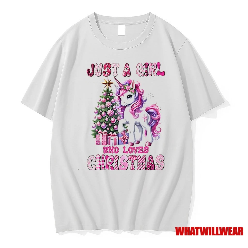 Just A Girl Who Loves Christmas Unicorn Tree Shirts