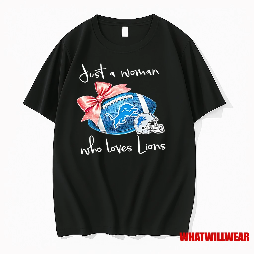Just A Woman Who Loves Detroit Lions Pink Bow Helmet Shirts