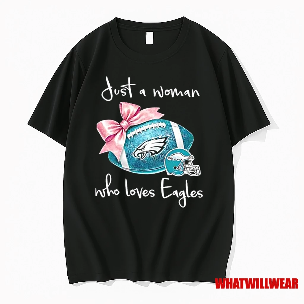 Just A Woman Who Loves Philadelphia Eagles Football Helmet Shirts