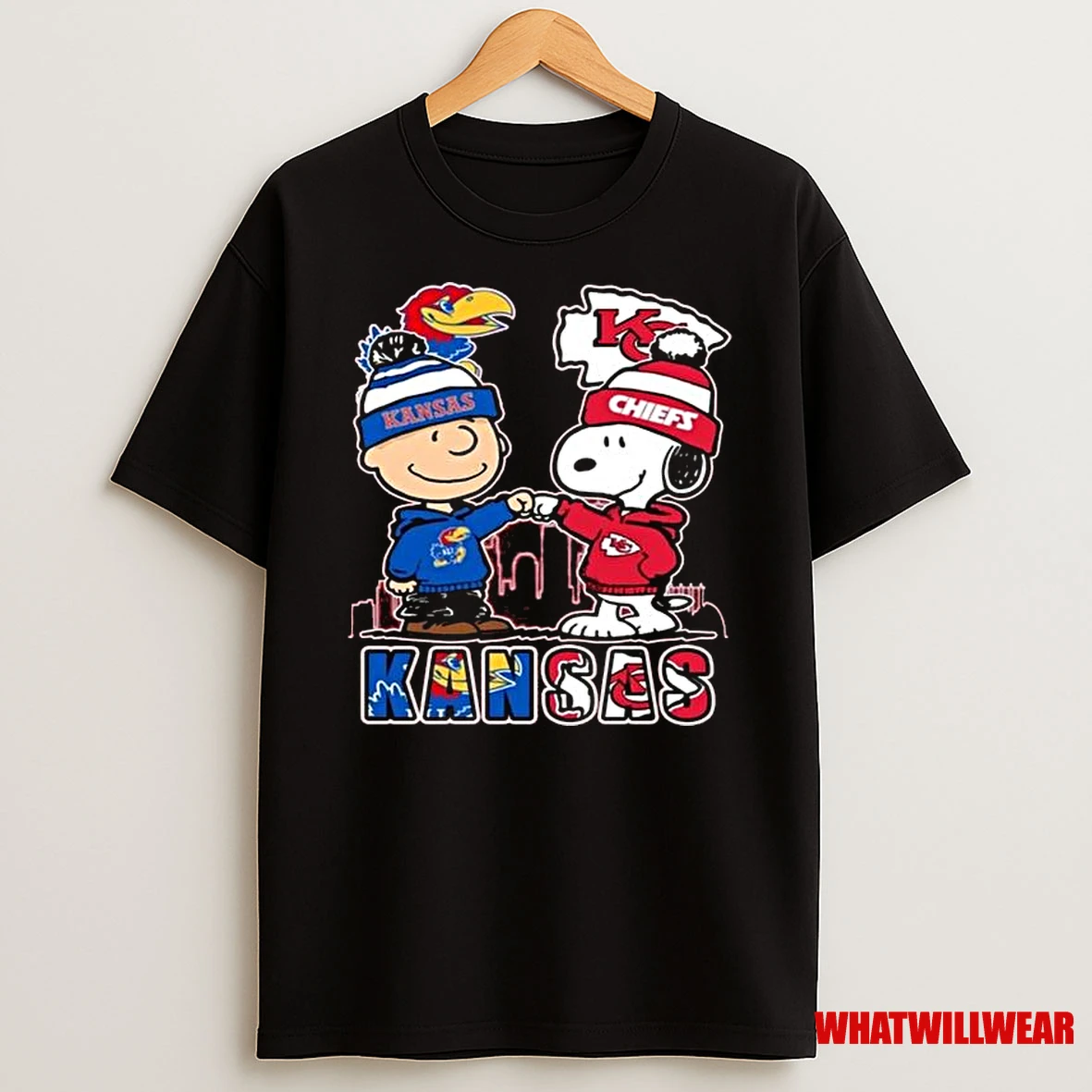 Kansas Jayhawks Kansas City Chiefs Snoopy 75th Anniversary Of Peanuts 2025 Shirts