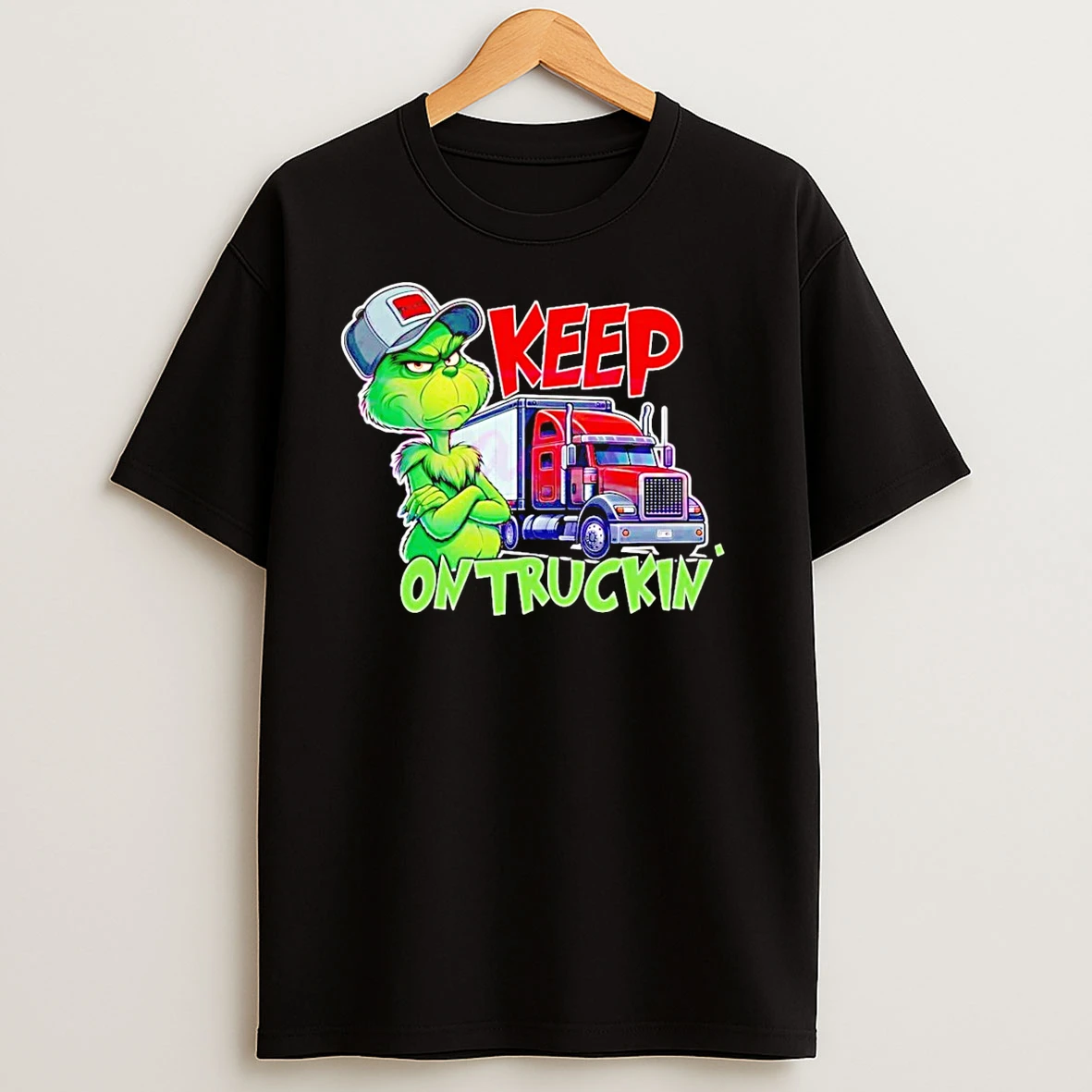 Keep On Truckin Christmas Grinch Truck Driver T Shirts