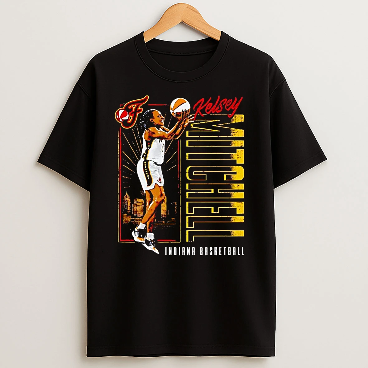 Kelsey Mitchell Vertical Jump Skyline Indiana Fever T Shirts
