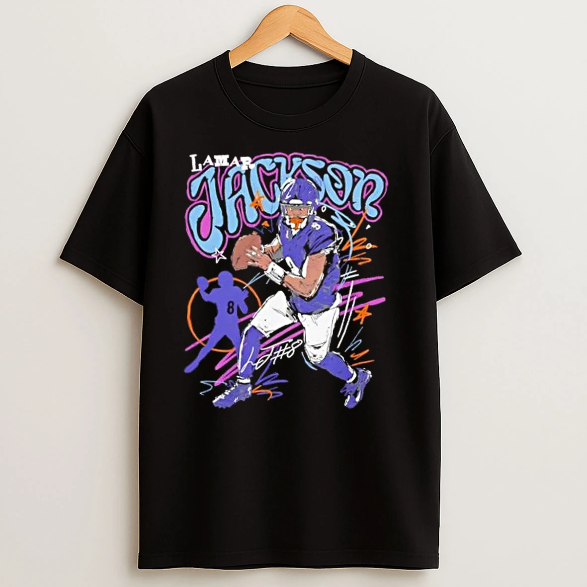 Lamar Jackson Baltimore Ravens Scribble Football Signature T Shirts