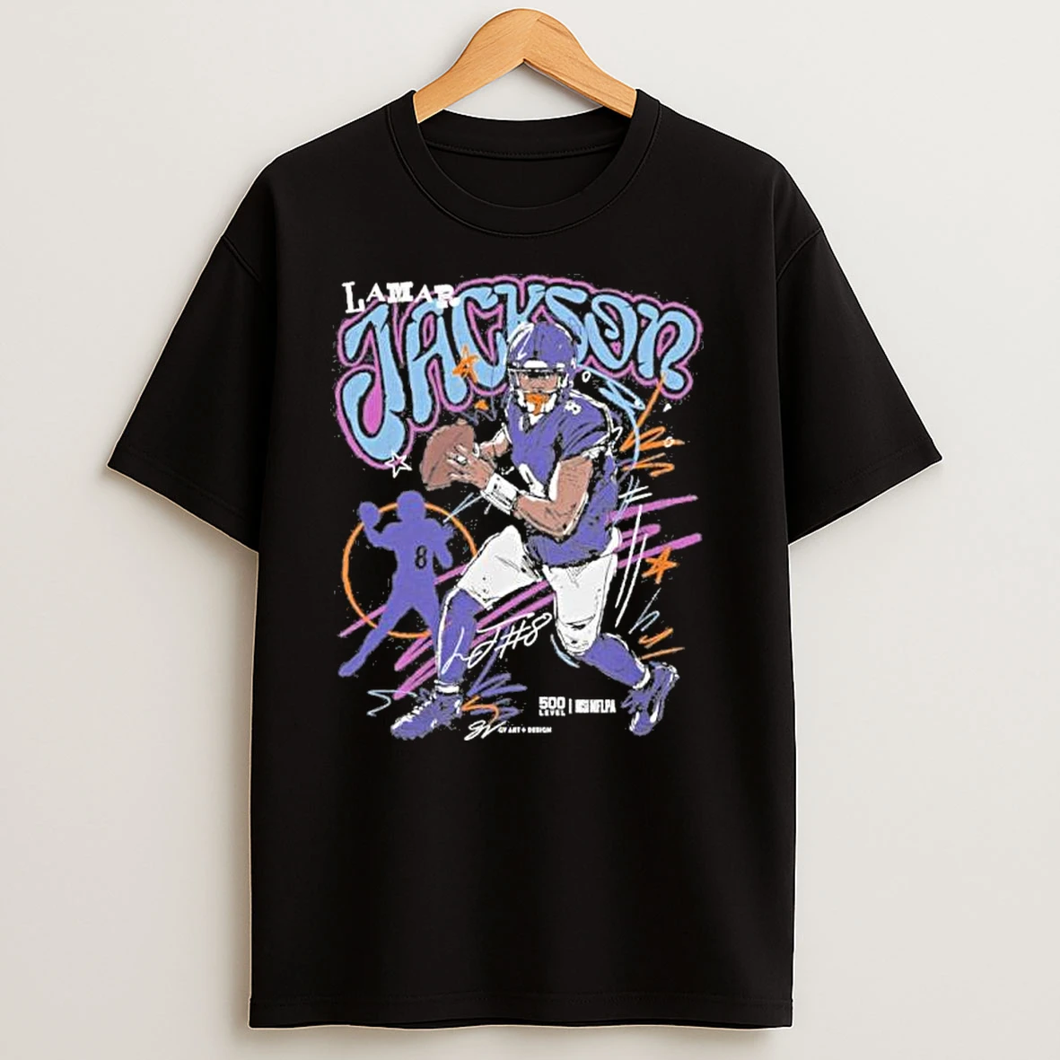 Lamar Jackson Baltimore Ravens Scribble T Shirts