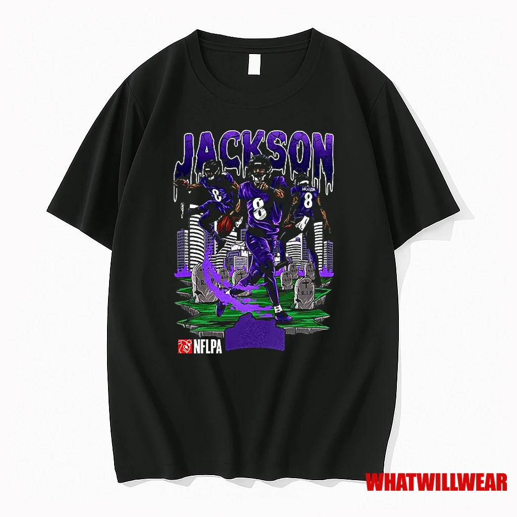 Lamar Jackson Baltimore Ravens Football Number 8 Cemetery Skyline Shirts