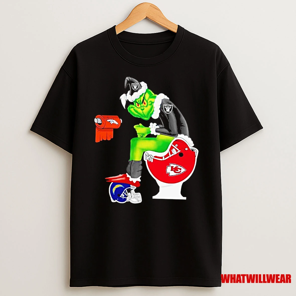 Las Vegas Raiders Grinch Kansas City Chiefs Toilet Denver Broncos Toilet Paper Los Angeles Rams Shirts