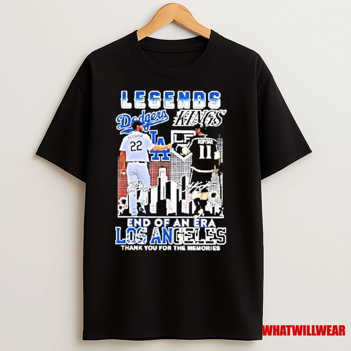 Legends Of The Clayton Kershaw La Dodgers Ane Kopitar La Kings End Of An Era Shirts