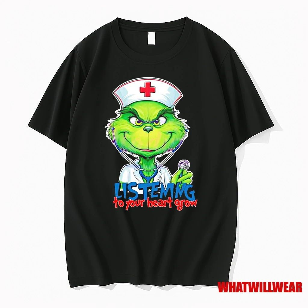 Listening To Your Heart Grow Grinch Christmas Nurse Shirts