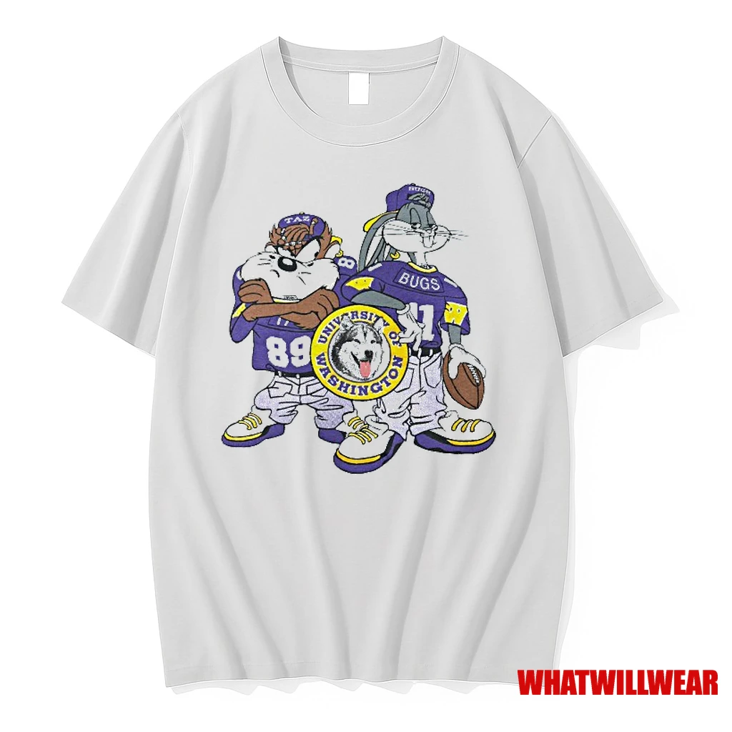 Looney Tunes Taz And Bugs Bunny Wearing Washington Huskies Football Shirts
