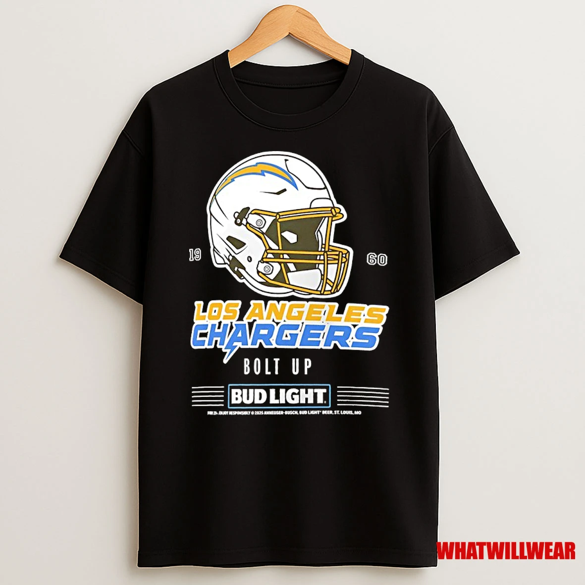 Los Angeles Chargers Bud Light 1960 Bolt Up Football Helmet Shirts