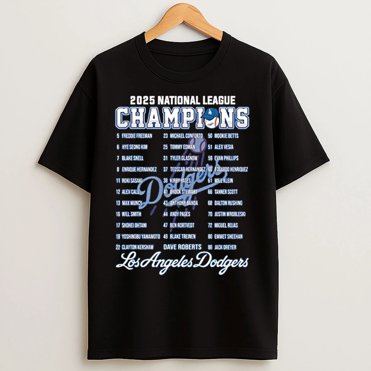 Los Angeles Dodgers 2025 National League Champions Roster T Shirts