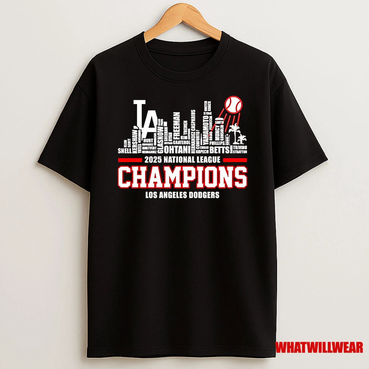 Los Angeles Dodgers 2025 National League Champions Players Name Skyline Shirts