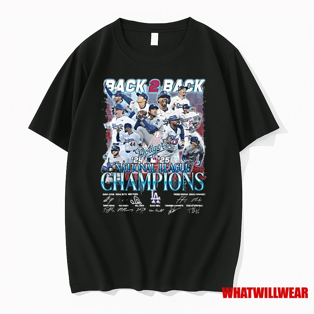 Los Angeles Dodgers Back 2 Back 2024 2025 National League Champions Signature Shirts
