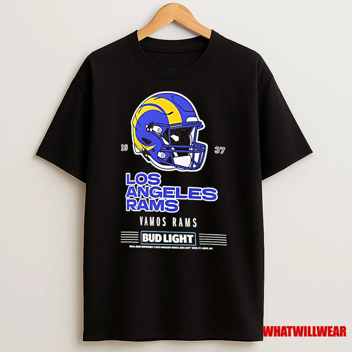 Los Angeles Rams Bud Light 1937 Vamos Rams Football Helmet Shirts