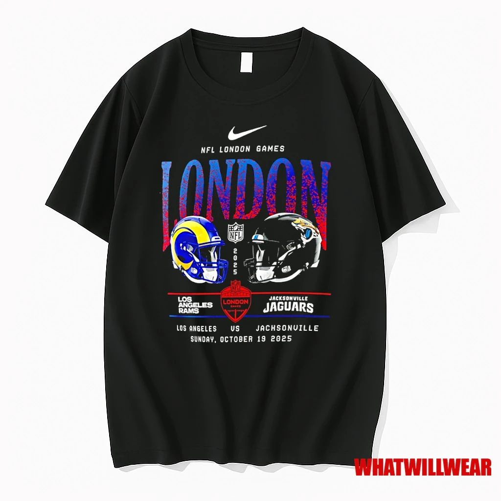 Los Angeles Rams Vs Jacksonville Jaguars International Games London 2025 Helmet Nike Logo Shirts