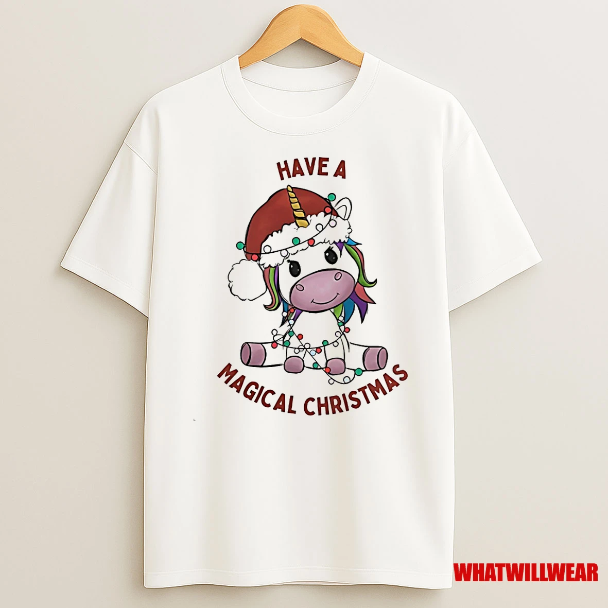 Magical Christmas Unicorn Santa Hat Lighted Shirts