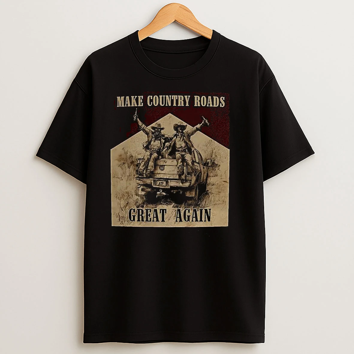 Make Country Roads Great Cowboy Sitting On Pickup Truck Sketch Vintage T Shirts