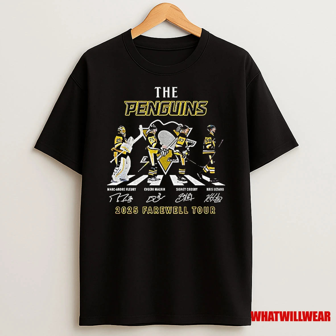 Marc Andre Fleury Evgeni Malkin Sidney Crosby And Kris Letang The Pittsburgh Penguins Abbey Road 2025 Farewell Tour Shirts
