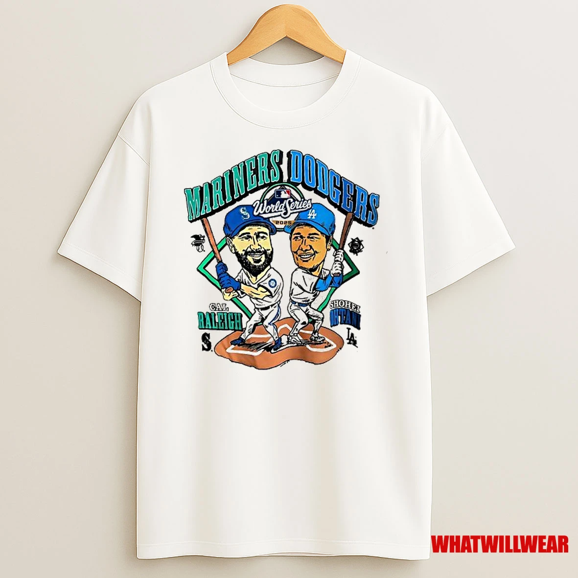 Mariners Cal Raleigh Vs Dodgers Shohei Ohtani Cartoon 2025 World Series Shirts