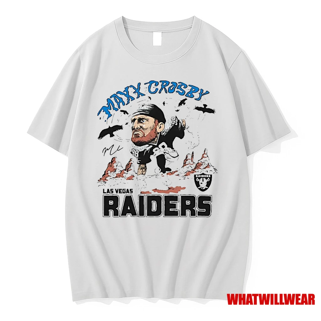 Maxx Crosby Running Caricature Signature Raiders Shirts
