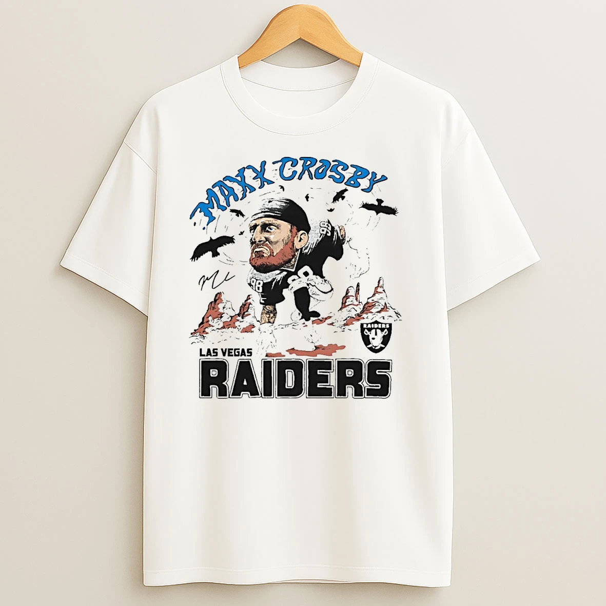 Maxx Crosby Running Caricature Signature Raiders T Shirts