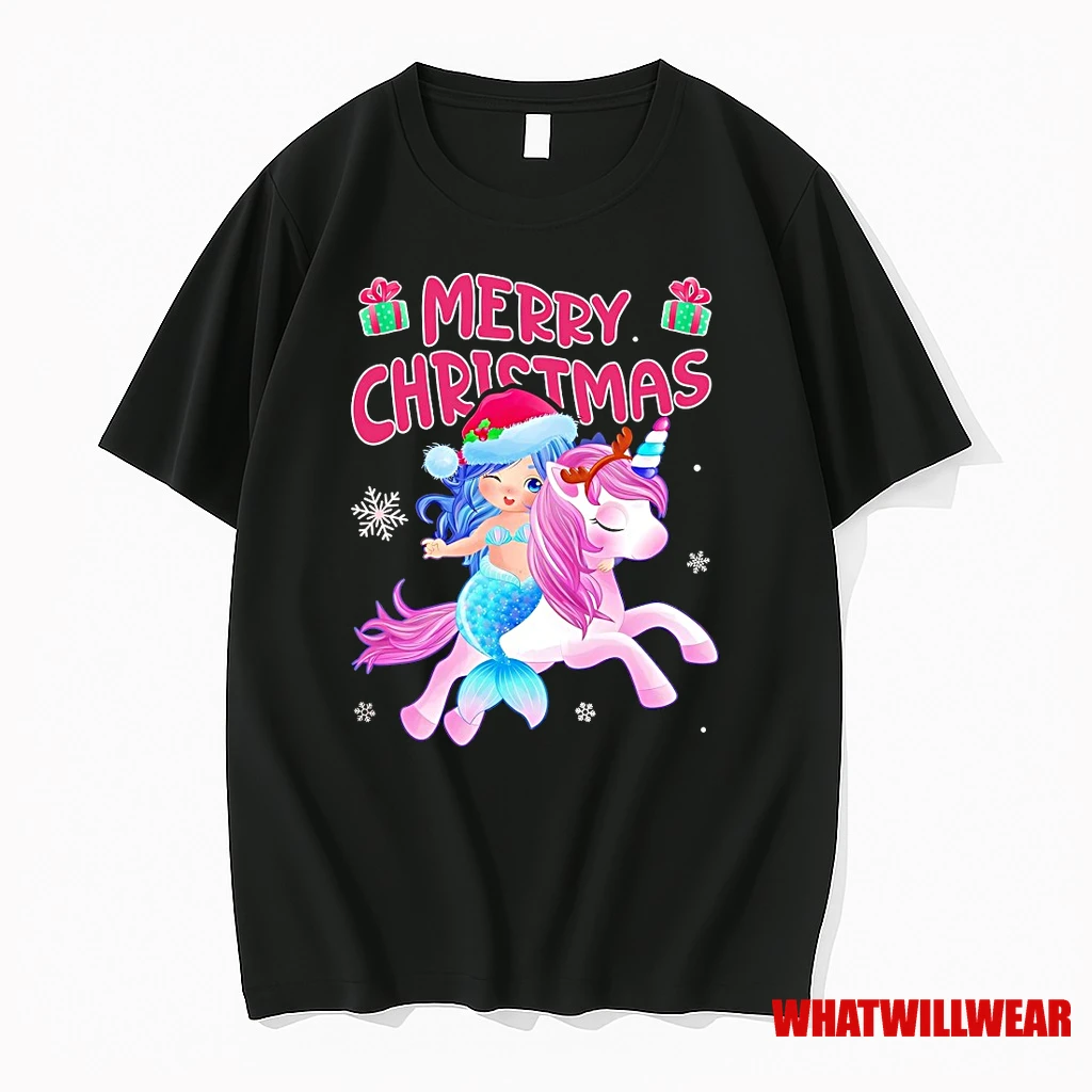 Mermaid Riding Unicorn Merry Christmas Fantasy Shirts