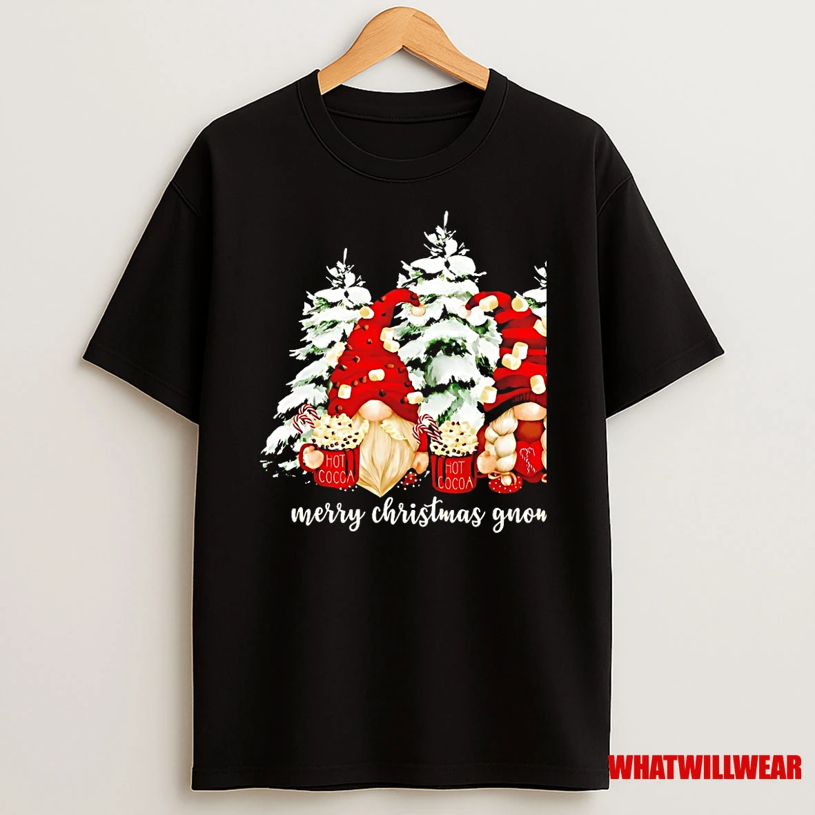 Merry Christmas Gnomies Hot Cocoa Winter Trees Shirts