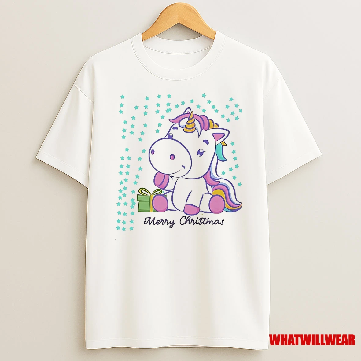 Merry Christmas Unicorn Gift Box Stars Shirts