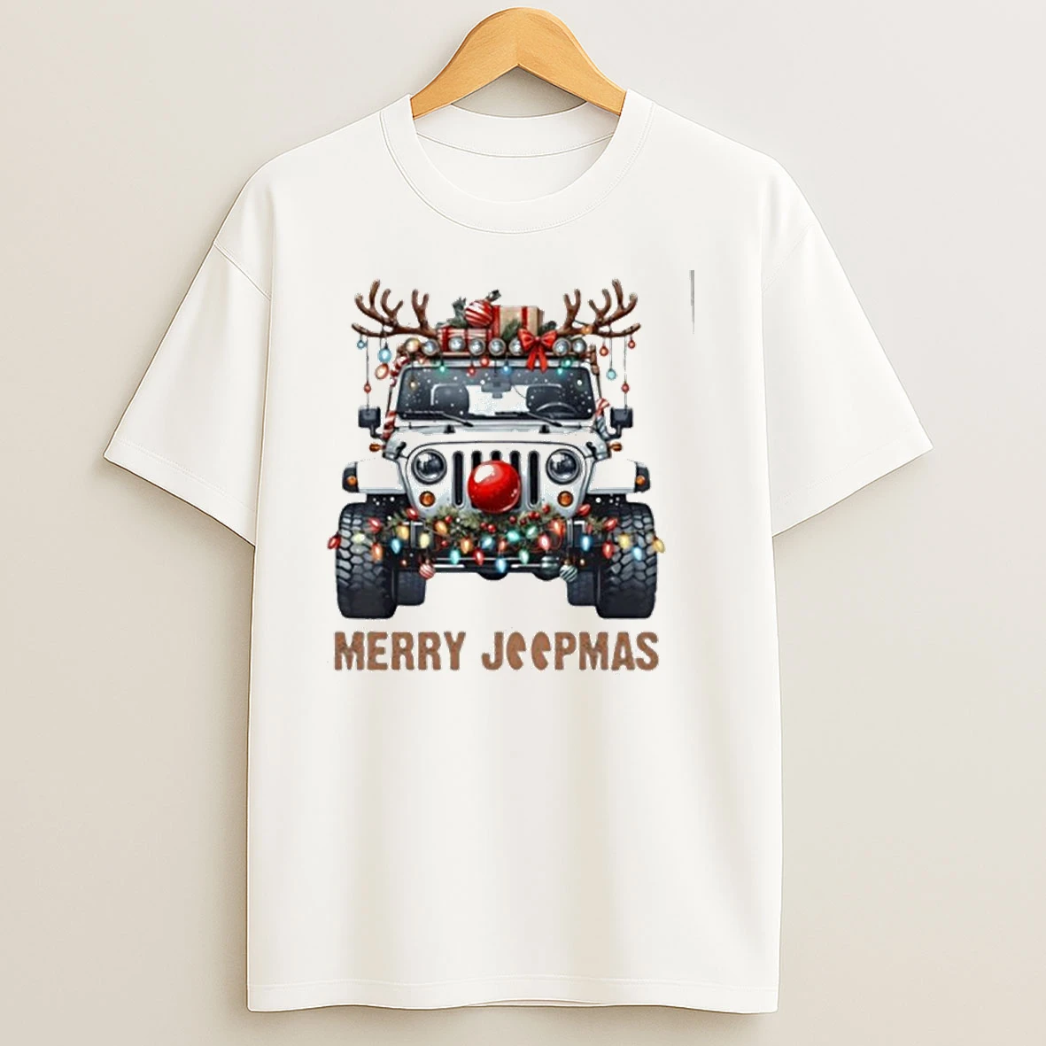 Merry Jeepmas Ugly Light Reindeer Christmas Truck T Shirts