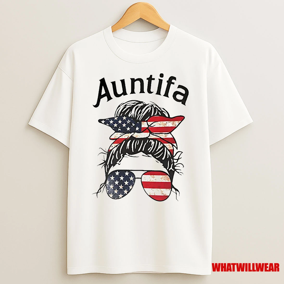 Messy Bun Auntifa American Flag Shirts