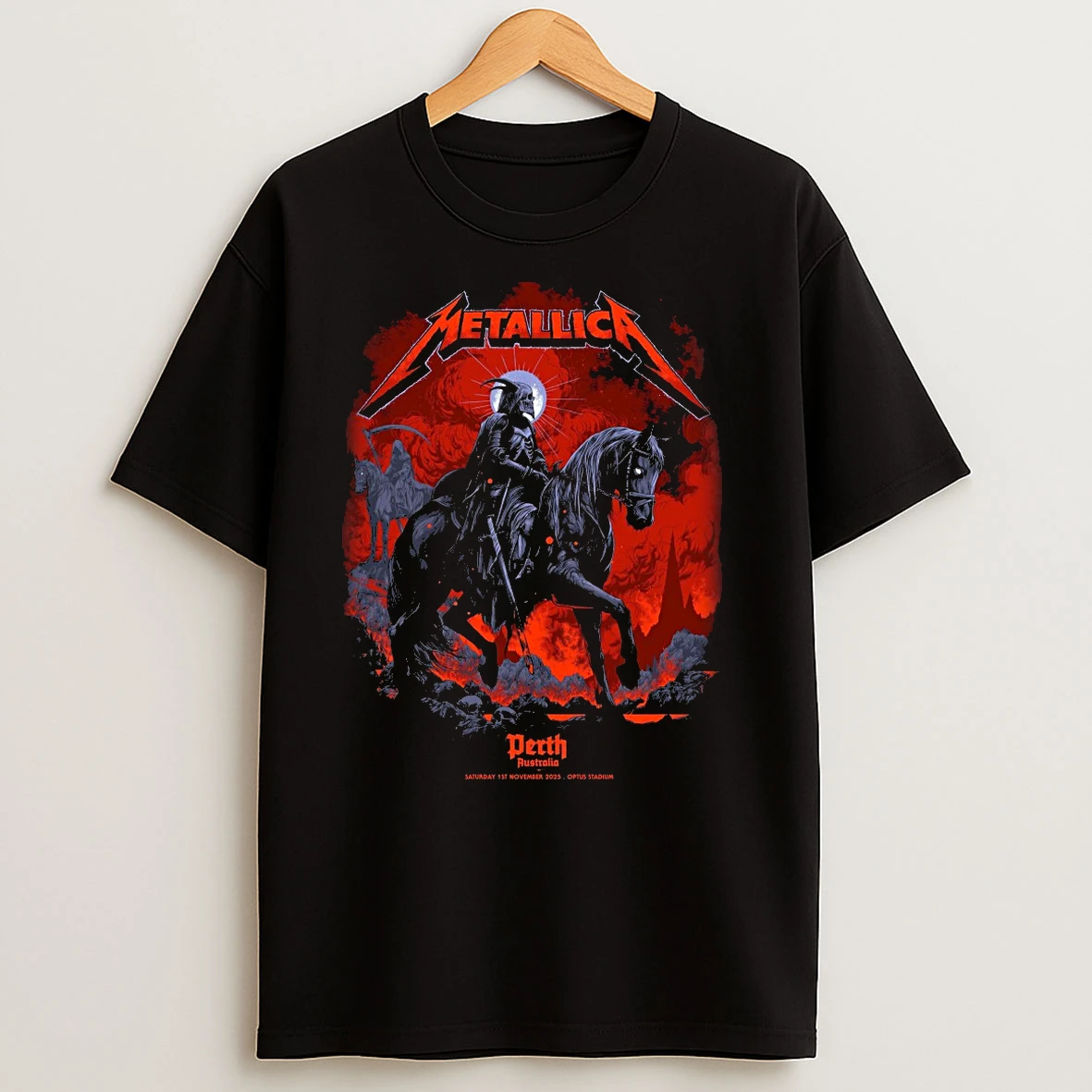 Metallica M72 Perth 2025 Pop Up Shop In Australia At Optus Stadium On 1st November 2025 The Skeleton Knight T Shirts