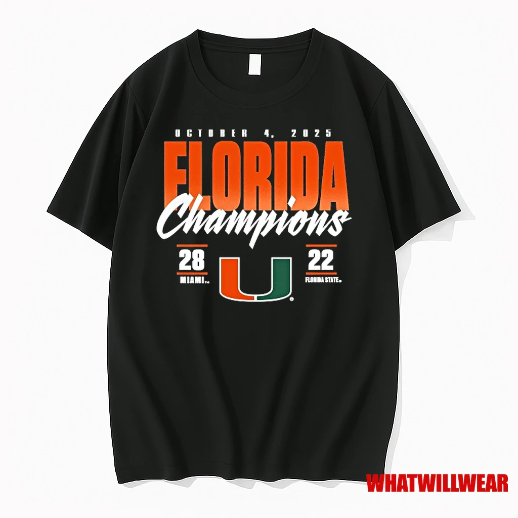 Miami Hurricanes Win 28 22 Florida State Seminoles 2025 State Champions Score Shirts