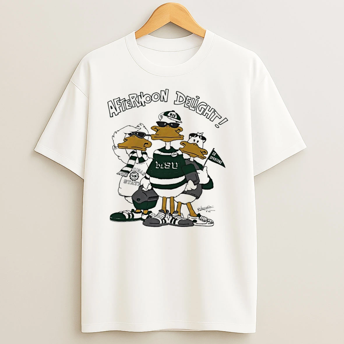 Michigan State University Afternoon Delight Go Spartans Duck Mascot T Shirts