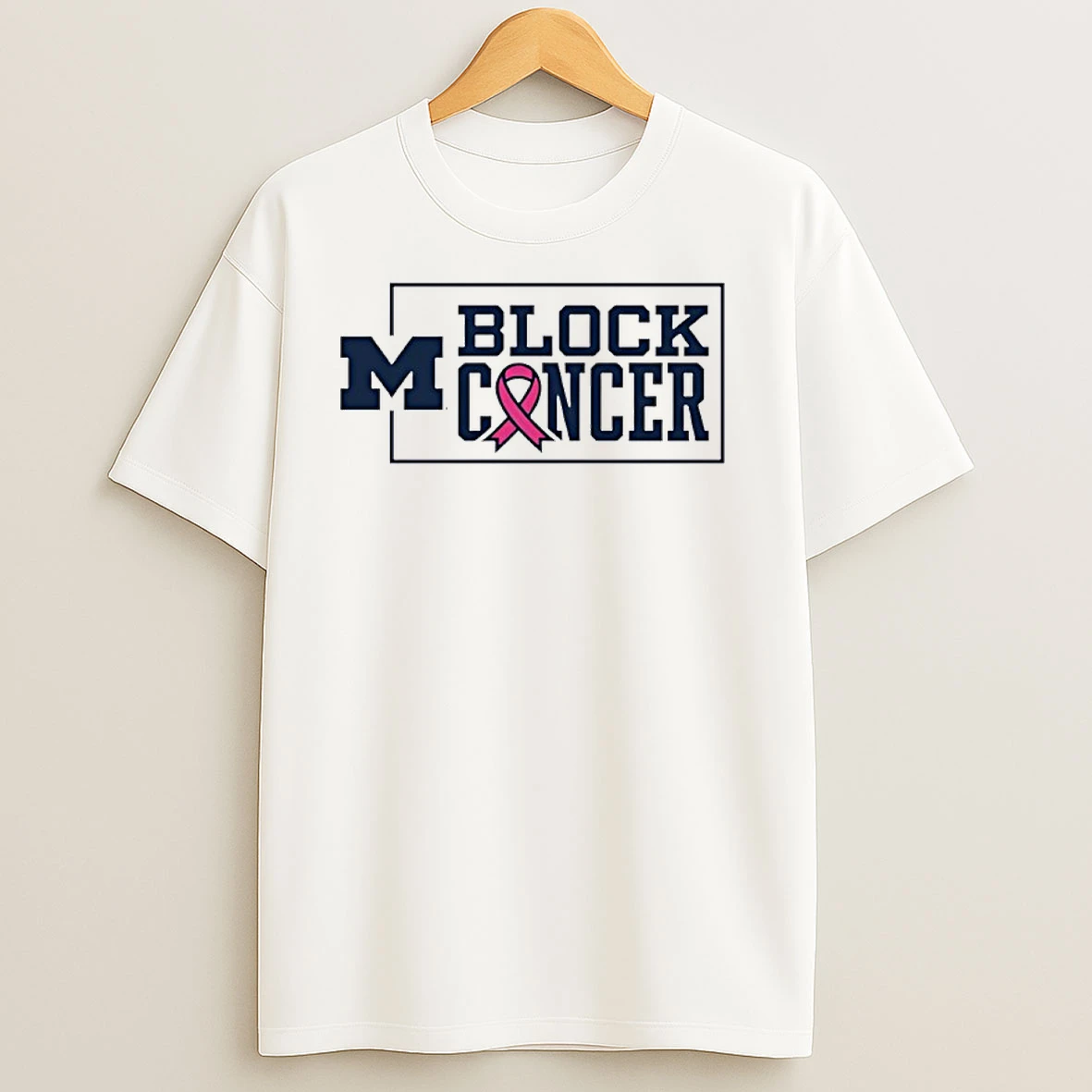Michigan Wolverines Block Cancer Pink Ribbon T Shirts