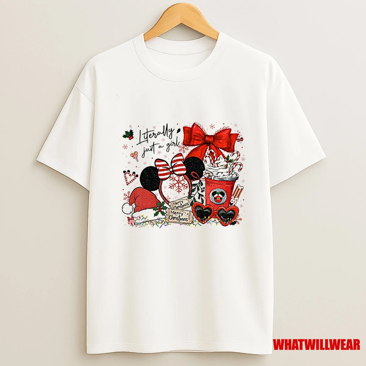 Mickey Mouse Preppy Magical Kingdom Literally Just A Girl Merry Christmas Shirts