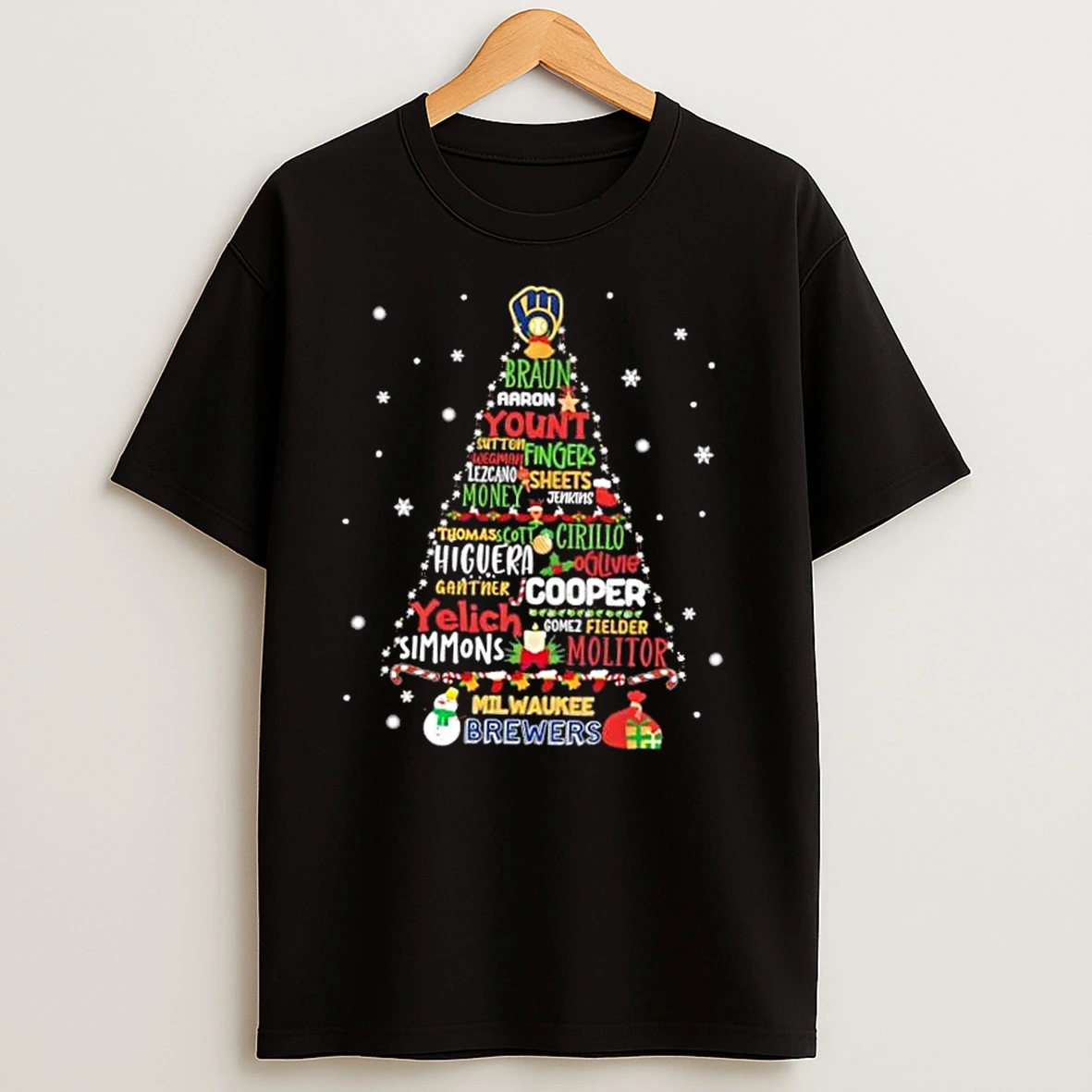 Milwaukee Brewers Baseball All Names Christmas Tree T Shirts