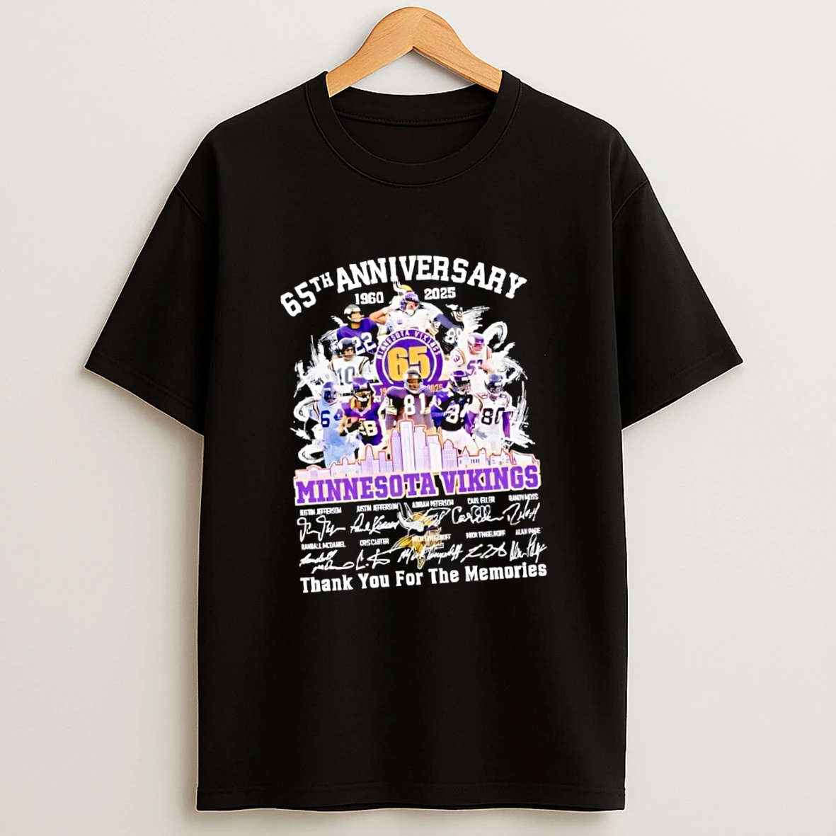 Minnesota Vikings 65th Anniversary 1960 2025 Skyline Thank You For The Memories Shirts