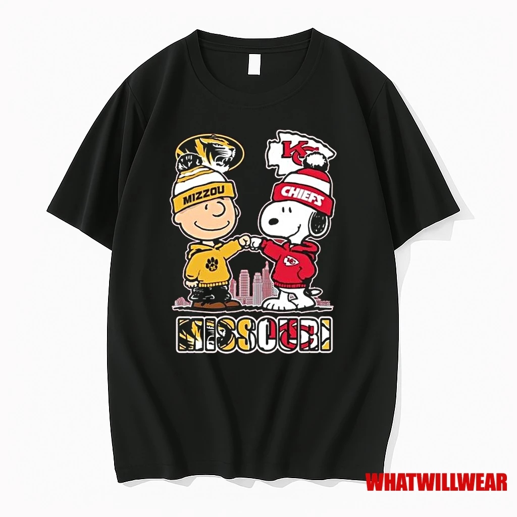Missouri Tigers Kansas City Chiefs Snoopy 75th Anniversary Of Peanuts 2025 Shirts