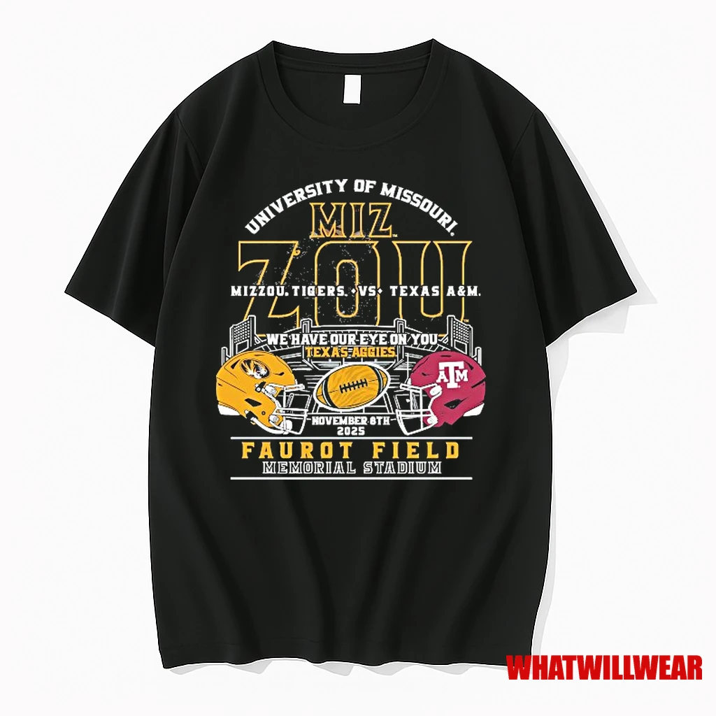 Mizzou Tigers Vs Texas Am Aggies We Have Our Eye On You Nov 8th 2025 Faurot Field Memorial Stadium Gameday Shirts