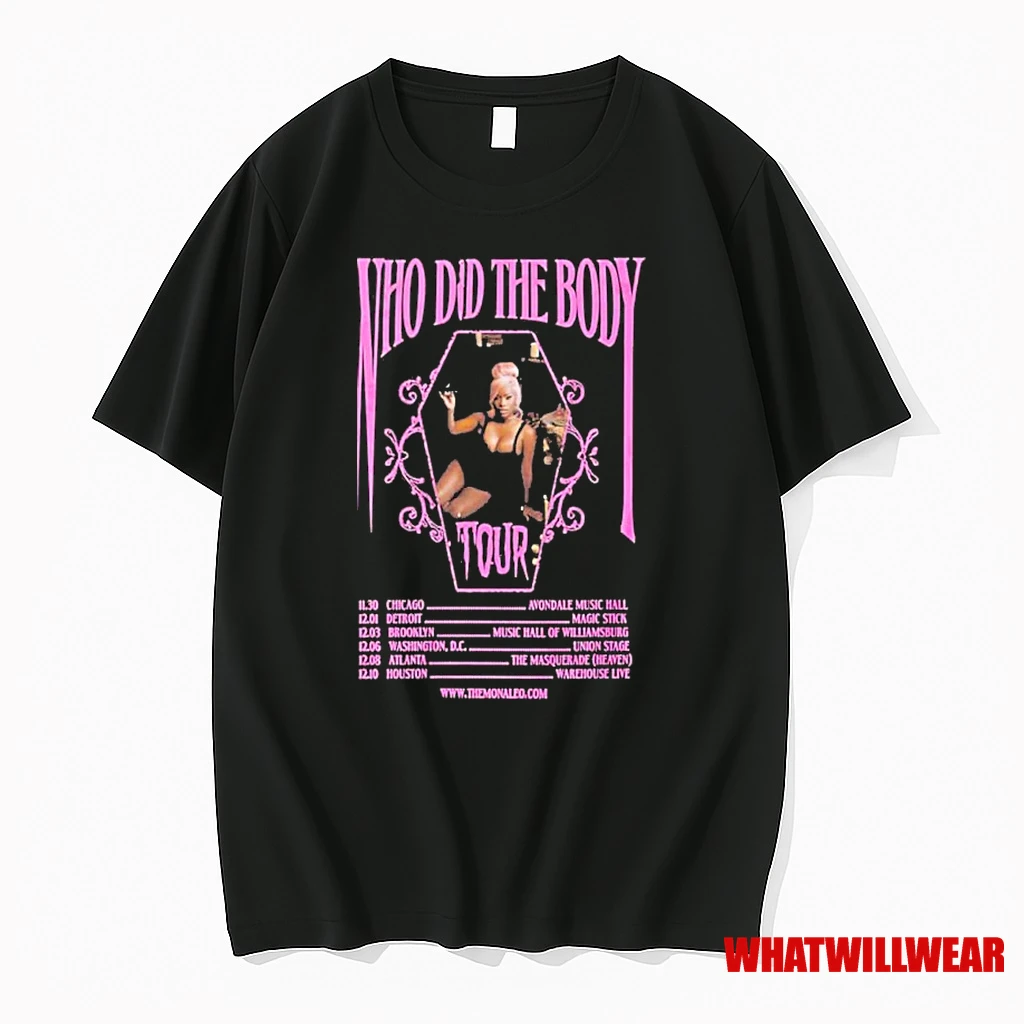 Monaleo Who Did The Body Tour December 2025 Tour Dates Gothic Coffin Pink Black Six Cities Concert Shirts