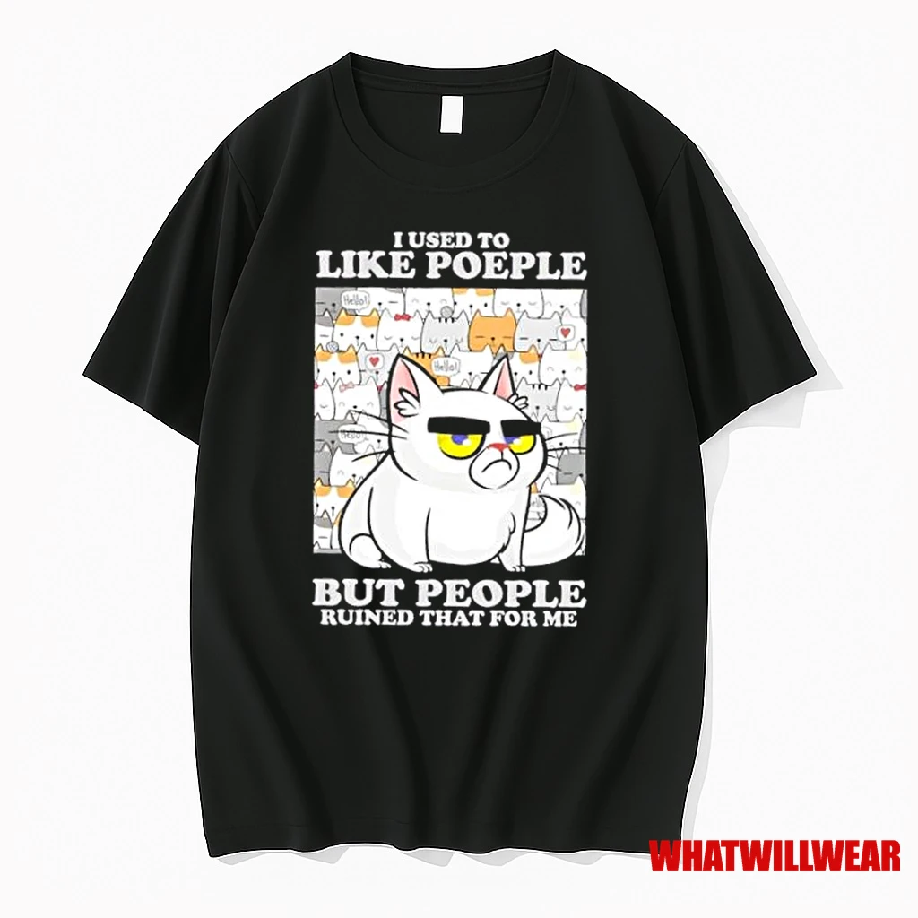 Moody Cat And Cats Background I Used To Like People But People Ruined That For Me Shirts
