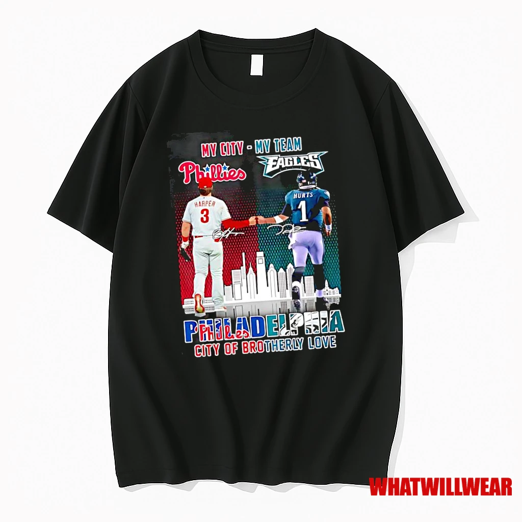 My City My Team Eagles Phillies Philadelphia City Of Brotherly Love Signatures Shirts